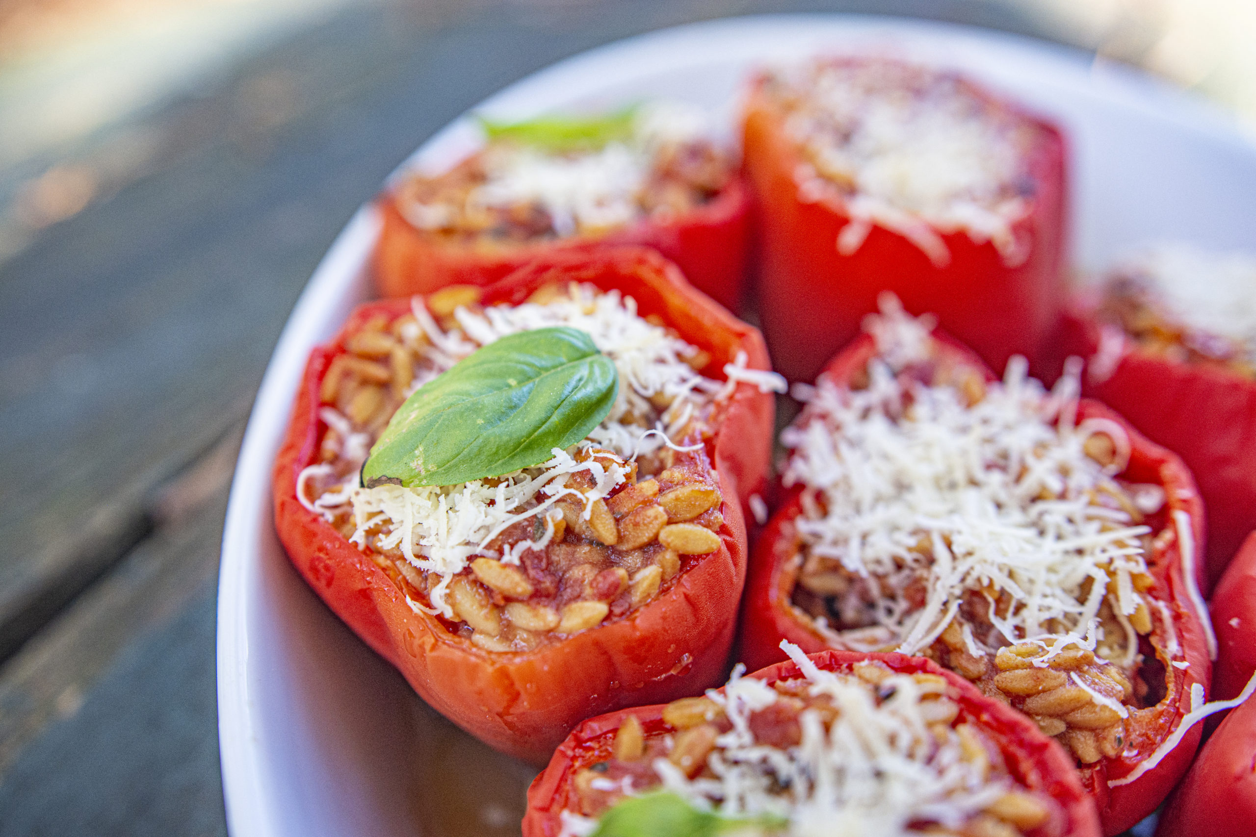 Orzo Stuffed Peppers - Laura's Vegan Table