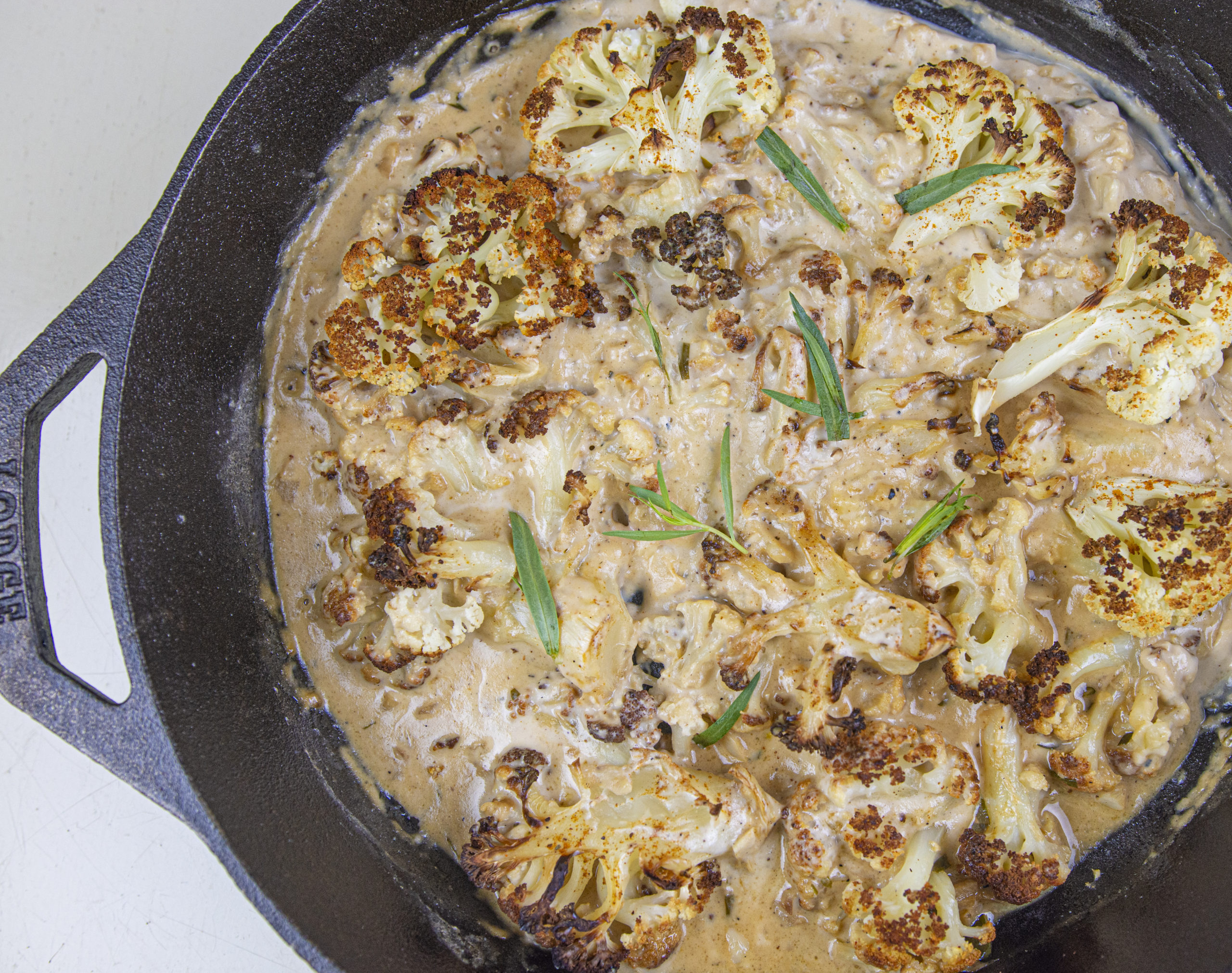 Roasted Cauliflower with Tarragon Cream Sauce - Laura's Vegan Table