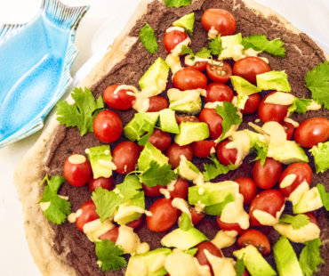 Mexican Pizza with Black Bean Spread, Tomato and Avocado