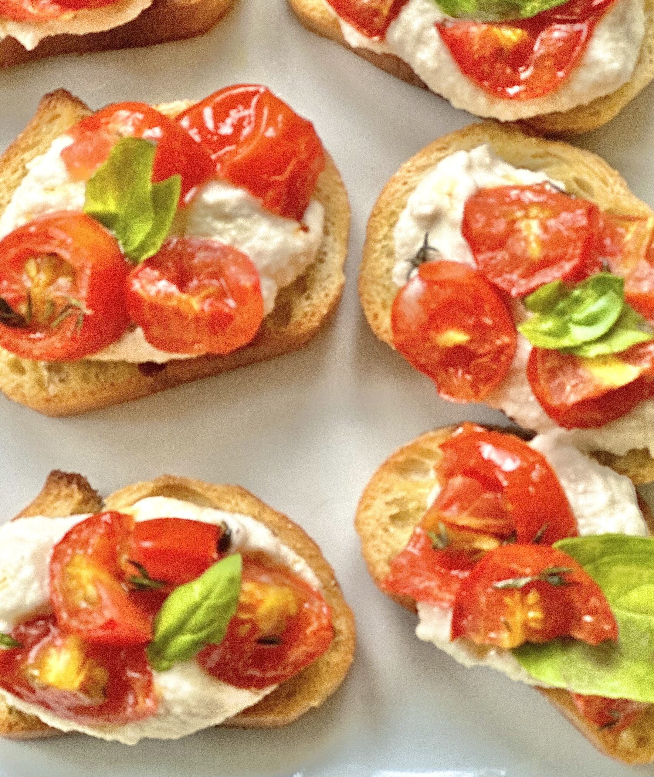 Roasted Tomato + Ricotta Crostini - Laura's Vegan Table