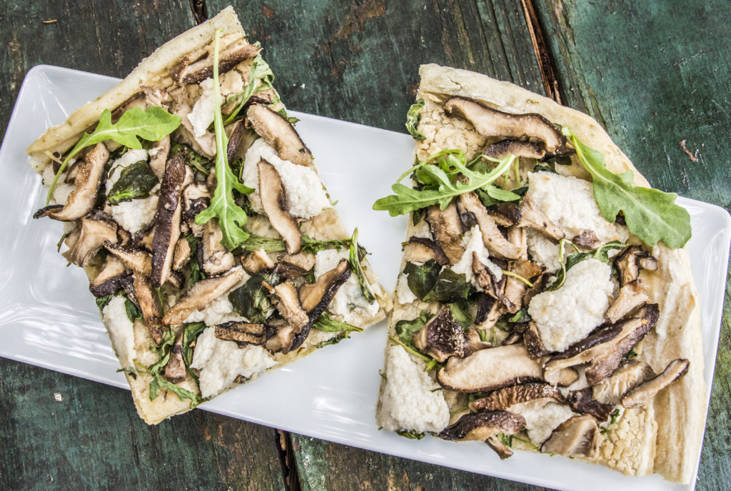 White Pizza with Roasted Garlic Spread and Mushrooms - Laura's Vegan Table