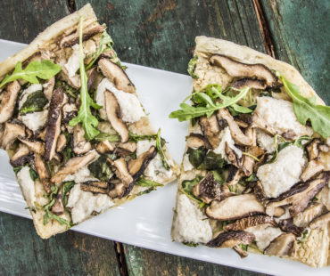 White Pizza with Roasted Garlic Spread and Mushrooms