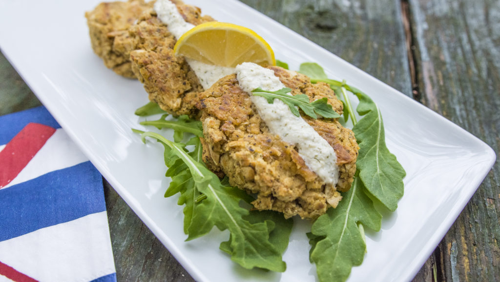 Vegan Crab Cakes with Dill Cashew Cream Sauce - Laura's Vegan Table